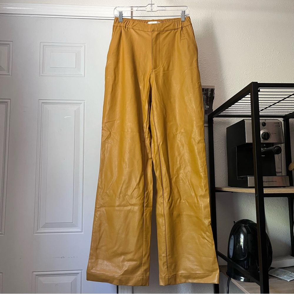 HONOR THE GIFT mustard yellow pleather faux pu leather wide straight‎ leg pants